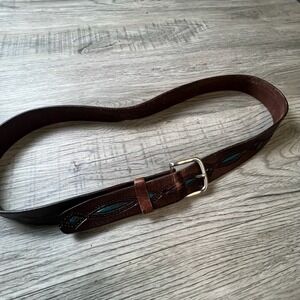 Unbranded Leather Belt Unisex 48 Brown Tooled Turquoise Western Cowboy Vintage